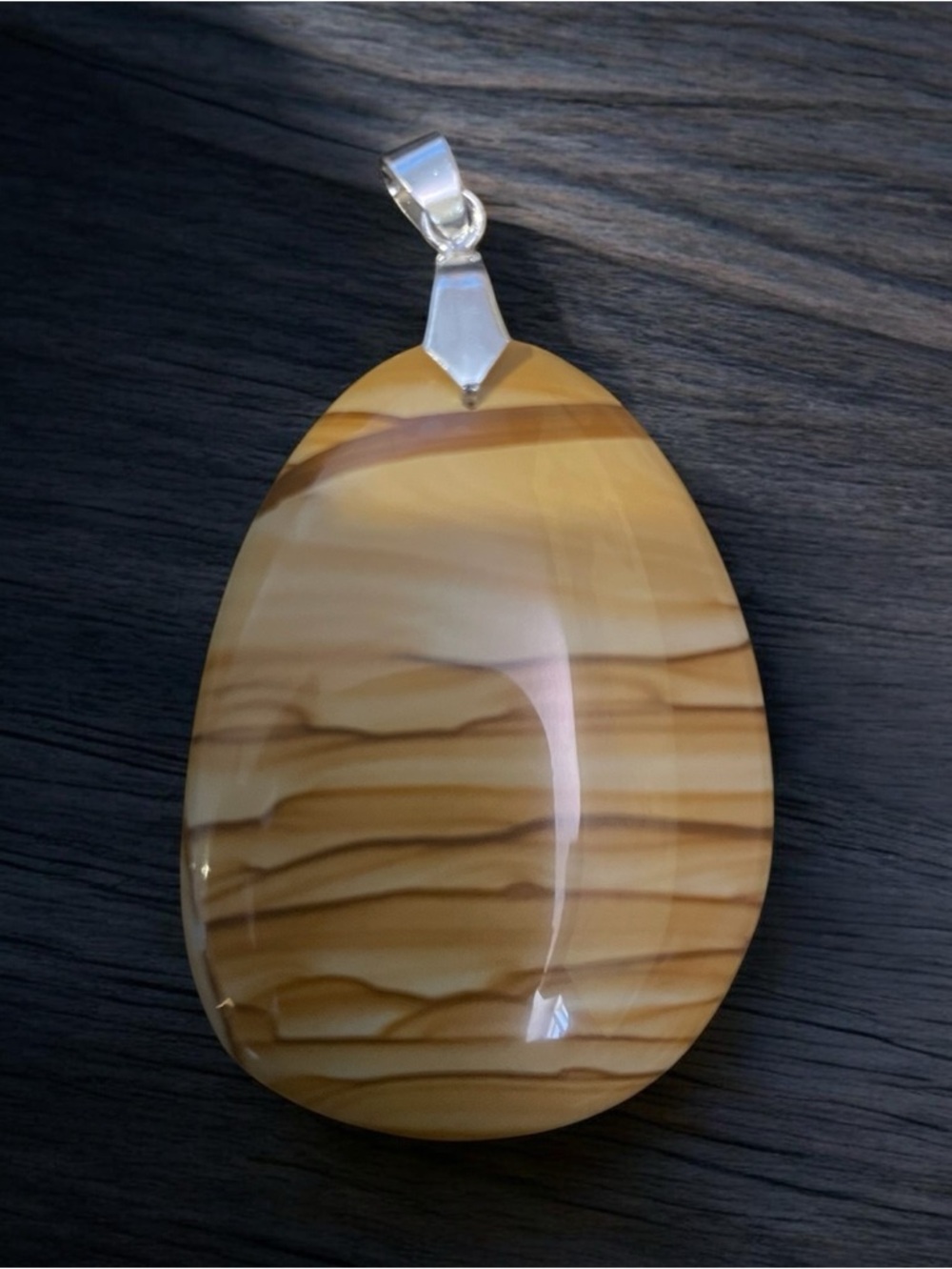 Teardrop Brown Desert Jasper  Pendant - Brown Stone Necklace with silver bail